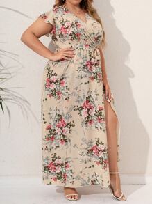 Mulvari Váy tay cánh bướm in hoa có thắt lưng cho mùa hè - Màu be - Xem 3