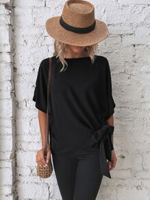 EMERY ROSE 蝙蝠袖側打結襯衫