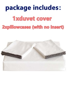 Embroidery Detail Duvet Cover Set Without Filler - White - View 3