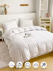 Embroidery Detail Duvet Cover Set Without Filler - White - View 5