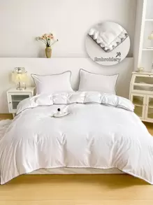Embroidery Detail Duvet Cover Set Without Filler - White - View 6