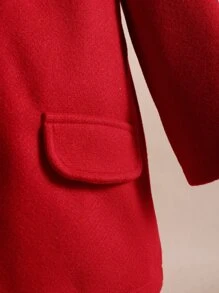 SHEIN Toddler Girls Contrast Teddy Collar Bow Front Double Breasted Tweed Overcoat - Red - View 5