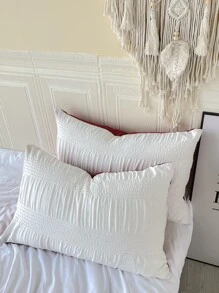 Seersucker Duvet Cover Set Without Filler - Red and White - View 7