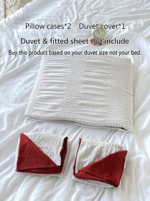 Seersucker Duvet Cover Set Without Filler - Red and White - View 9