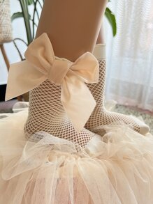 3雙小女童蝴蝶結裝飾漁網襪 - 彩色 - 查看 2