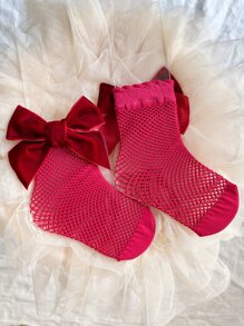 3雙小女童蝴蝶結裝飾漁網襪 - 彩色 - 查看 3