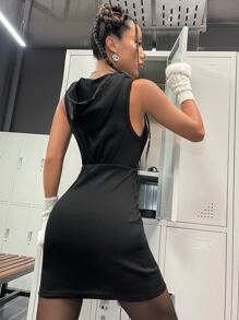 ROMWE PUNK Cut Out Grommet Eyelet Lace Up Bodycon Dress - Black - View 2