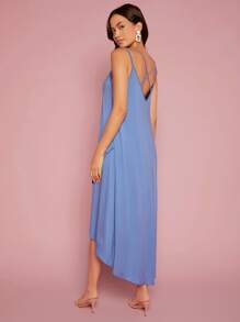 SHEIN Essnce Vestido de tirantes unicolor bajo cruzado - Neblina azul - Ver 2