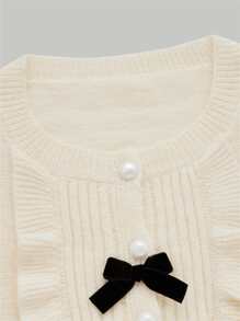 SHEIN MOD Bow Front Ruffle Trim Cardigan - Beige - View 4