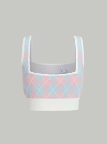 SHEIN MOD Slogan Embroidery Argyle Pattern Tank Knit Top Without Blouse - Multicolor - View 5