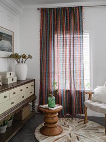 Bubaba 1pc Color Foil Blackout Curtain, Bohemian Foil Color Tassel Curtain, Suitable For Bedroom, Living Room, Dining Room, Kitchen, Cafe, Entrance, French Door, Vacation, Everyday, All Seasons - Multicolor - View 4