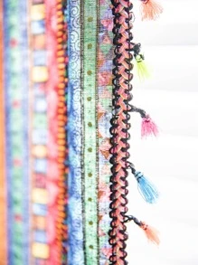 Bubaba 1pc Color Foil Blackout Curtain, Bohemian Foil Color Tassel Curtain, Suitable For Bedroom, Living Room, Dining Room, Kitchen, Cafe, Entrance, French Door, Vacation, Everyday, All Seasons - Multicolor - View 5