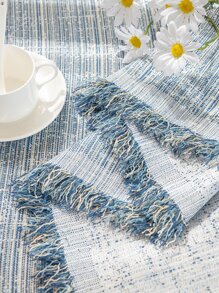 1pc Fringe Trim Khăn Sofa - Màu xanh lam - Xem 4