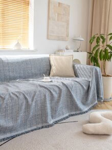 1pc Fringe Trim Khăn Sofa - Màu xanh lam - Xem 1