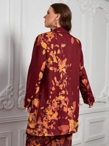 AshuriiCouture 大碼樹葉印花開門襟西裝外套不附腰帶 - 酒紅色 - 查看 2