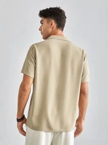 SHEIN X MOHA Manfinity Homme Áo sơ mi Nam Nút màu trơn Giải trí - Màu be - Xem 6
