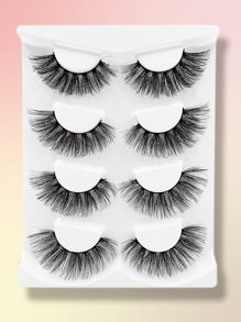 4pairs 3D Silk False Eyelashes Eye Tail Stretch - Black - View 1