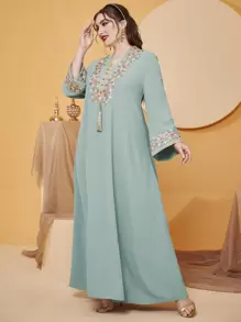 Al Najma Plus Floral Embroidery Tassel Tunic Maxi Dress