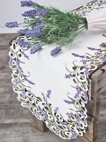 薰衣草刺繡長方桌布 - 白色 - 查看 1