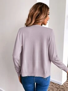 SHEIN LUNE Solid Button Front Cardigan - Dusty Purple - View 2