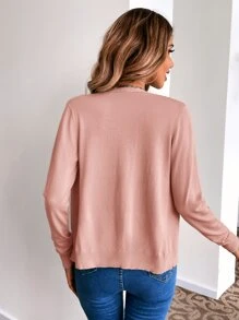 SHEIN LUNE Solid Button Front Cardigan - Dusty Pink - View 2