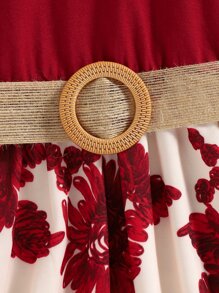 SHEIN Cô Gái Trẻ In hoa Viền Ruffle Váy có thắt lưng - Nhiều màu - Xem 4