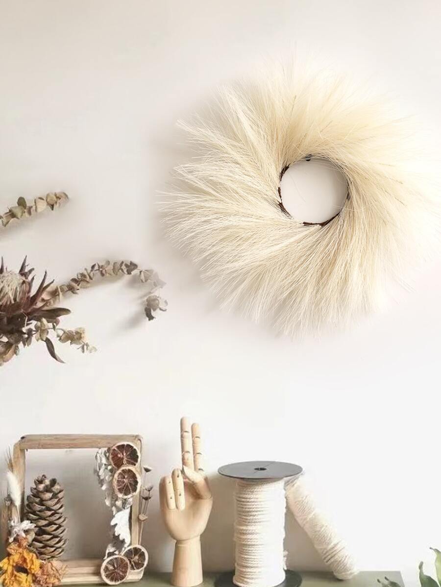 1 件人造蒲苇花环 12.6 英寸仿蒲苇花环装饰适用于家居波西米亚风墙壁装饰秋季装饰婚礼装饰、情人节、礼物生日毕业、秋季装饰、秋季 - 米色 - 查看 1