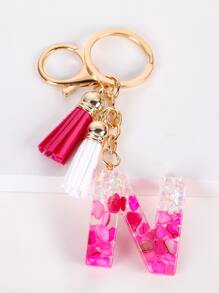 Tassel & Letter Charm Keychain - Multicolor - View 1
