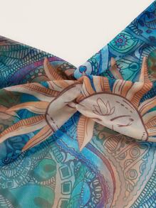 SHEIN ICON Paisley & Cartoon Graphic Criss Cross Backless Bandana Hem Mesh Cami Top