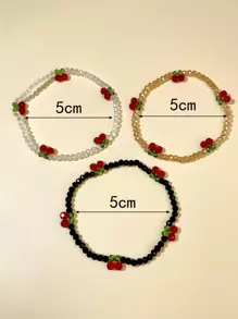 3入組/套波西米亞櫻桃裝飾串珠手鏈適合女士適用於度假 - 彩色 - 查看 3