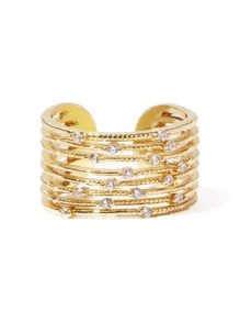 MOTF PREMIUM Nhẫn Khối Zirconia  Trang trí - Vàng - Xem 3