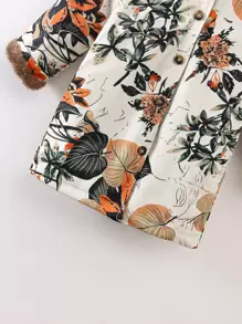 SHEIN 小女童印花毛絨內襯連帽外套