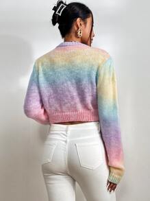 Ombre Round Neck Crop Jumper - Multicolor - View 2