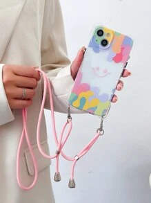 Graffiti Smiling Face Shockproof Bumper Case With Transparent Shell + Pink Shoelace Lanyard Compatible With IPhone/16/16Pro/16Plus/16Promax/15/14/13/12/11/XR/7P/16E/IPhone17/17Pro/17AIR/17PROMAX - Multicolor - View 2