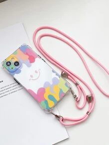 Graffiti Smiling Face Shockproof Bumper Case With Transparent Shell + Pink Shoelace Lanyard Compatible With IPhone/16/16Pro/16Plus/16Promax/15/14/13/12/11/XR/7P/16E/IPhone17/17Pro/17AIR/17PROMAX - Multicolor - View 4