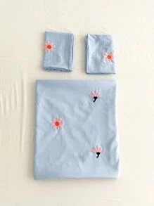 Floral Embroidered Duvet Cover Set Without Filler - Blue - View 7