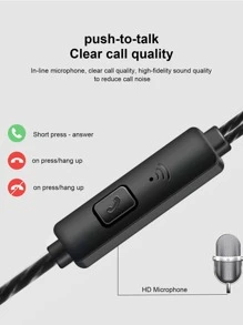 Crystal Wire 3.5 毫米通用插头有线入耳式耳机，高清音质，防缠结设计，佩戴舒适，兼容手机、电脑、MP3 和其他设备，外观经典时尚 - 黑色 - 查看 4