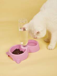 1pc Cat/Dog Lover Gift And Dog/Cat Mom Love Pet Bowl With Drinking Bottle For Cat Lover And Cat Mom Love And Dog Lover And Dog Mom Love For Drinking And Eating - Pink - View 1