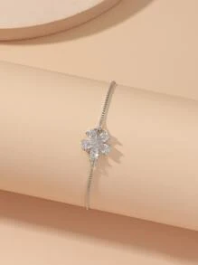 1 pieza Pulsera con cordón ajustable con decoración de cobre y circonita con diseño floral Perfecto para mujer Uso diario, citas y fiesta - Plateado - Ver 2