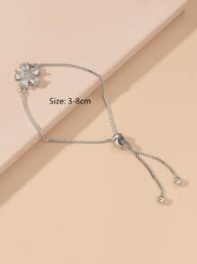 1 pieza Pulsera con cordón ajustable con decoración de cobre y circonita con diseño floral Perfecto para mujer Uso diario, citas y fiesta - Plateado - Ver 3