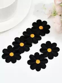 10pcs Black Flower Sew-On Fabric Patches For Clothing Accessories, DIY Sewing, Decorative Embellishments - Black - View 4