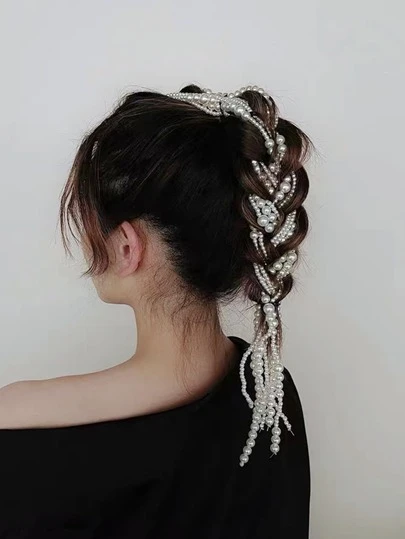 Faux Pearl Beaded Tassel Charm Hair Clip Street,Y2k Claw Clips Hair Claws Hair Barrettes, School Stuff, Pearl Hair Accessories