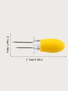 2入組不鏽鋼烤肉串叉，蔬菜水果工具，廚房用品，切割器，食品，沙拉，裝飾，收納，派對，生日 - 黃色 - 查看 3