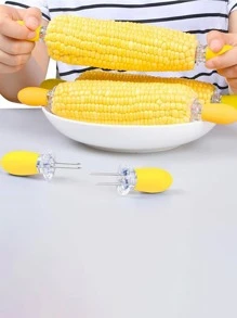 2入組不鏽鋼烤肉串叉，蔬菜水果工具，廚房用品，切割器，食品，沙拉，裝飾，收納，派對，生日 - 黃色 - 查看 7