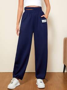 Mulvari Patched Detail Cut Out Waist Trousers - Navy Blue - View 1