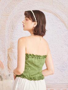 ROMWE Jacquard Frill Trim Tube Top - Green - View 2