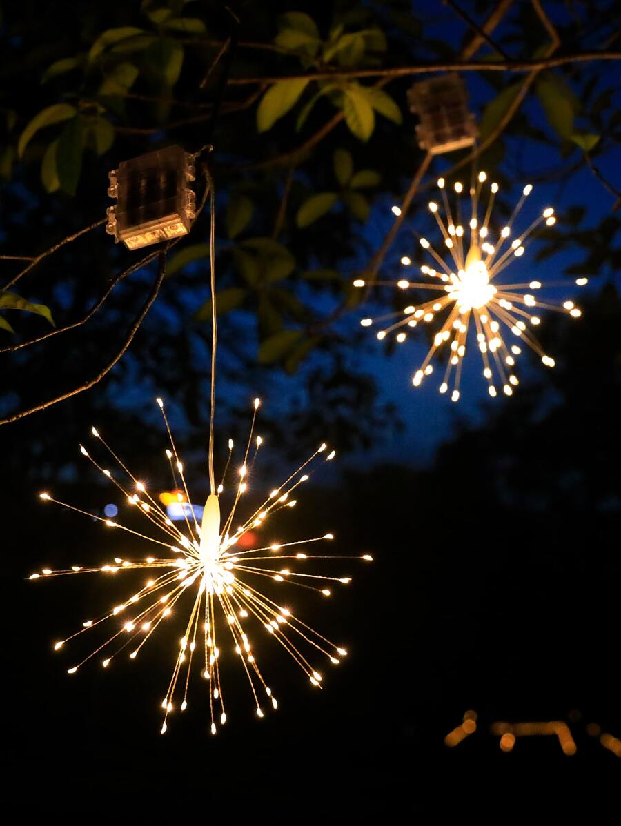 1 pc 90/120/150 LED String Light Multifungsi Dengan Bulb Berbentuk Kembang Api - Kuning - View 1