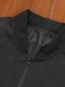 Manfinity Hombres 1 pieza Cazadora tipo bomber con cremallera con bolsillos con solapa - Negro - Ver 4