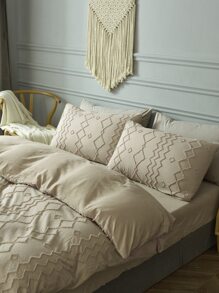 幾何簇絨被套套裝不附帶內芯 - 卡其色 - 查看 4