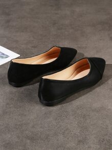 Suedette 尖头芭蕾平底鞋，女式尖头低帮玛丽珍平底鞋百搭平底鞋 - 黑色 - 查看 2